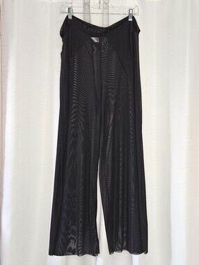 Freshwater black sheer mesh swim cover up pants with tie at waist size L